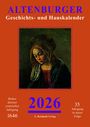 "ALTENBURGER Geschichts- und Hauskalender 2026. Illustration einer Frau mit gesenktem Kopf, in historischem Stil."