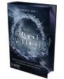 „EMBERLY ASH, THE FROST WITCH, Hexen werden nicht geboren, sie werden erschaffen, LAGO.“ Eisiger Kranz mit lila Blumen.