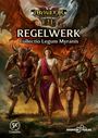 "REGELWERK: Collectio Legum Myranis" zeigt eine Illustration mit Minotaurus, Frau und Löwenkrieger in Rüstungen.