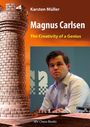 Titel: "Magnus Carlsen - The Creativity of a Genius" von Karsten Müller. Schachspieler mit Turm im Hintergrund.