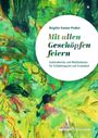 "Mit allen Geschöpfen feiern" - Gottesdienste und Meditationen. Grünes, abstraktes Muster mit leuchtenden Farben.