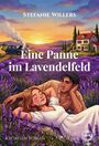 „Stefanie Willers, Eine Panne im Lavendelfeld, Kroatien Roman, Lipre.“ Illustration: Paar im Lavendelfeld, Auto bei Haus.
