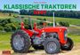 „KLASSISCHE TRAKTOREN 2027“ steht oben. Roter Traktor vor grüner Hügellandschaft. Klarer Himmel.