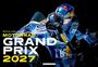 Ronny Lekl. MOTORRAD GRAND PRIX 2027. Ein Rennfahrer auf einem blau-silbernen Motorrad, viele Markennamen sichtbar.