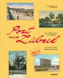 „Post aus Lübeck“ in roter Schrift, historische Postkarten von Landschaften und Gebäuden, gelber Hintergrund.