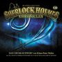 "SHERLOCK HOLMES CHRONICLES 133: DAS URUMI-SCHWERT. Silhouetten, blaues Schwert, mysteriöse Hintergrundlandschaft."