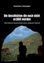 Text: "Kachichom Muhyaddin. Die Geschichten die noch nicht erzählt wurden. Die wahren Geschichten einer anderen Heimat." 

Eine Silhouette steht in einer Höhle mit Blick auf eine grüne, felsige Landschaft.