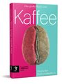 "Das große Buch vom Kaffee" steht oben. Links pink, rechts türkis. Logo unten links. Kaffeehalbierung in der Mitte.