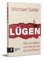 Text: "Michael Saller, LÜGEN. Wie sie wirken und wie wir sie durchschauen. Frankfurter Allgemeine Buch." Buchcover.