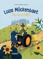 Titel und Autor: "Luise Mückenbart: Was bin ich bloß?" von Cindy Kobilke-Rösch. Illustration: Hund auf Traktor, Tiere, Bauernhof.