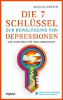 "Die 7 Schlüssel zur Bewältigung von Depressionen" von Nicolas Doster. Illustration eines Schlüsselmotivs mit Landschaft.
