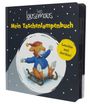 "Leo Lausemaus, Mein Taschenlampenbuch, Leuchte mal dorthin!" zeigt eine Illustration einer Maus auf einem Schlitten im Schnee.