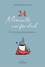"24 Momente nur für dich – Ein Anti-Stress-Adventskalender" steht auf hellblauem Hintergrund. Zeichnung: Tasse in einem roten Schal.