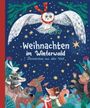 „Weihnachten im Winterwald. Tiermärchen aus aller Welt.“ Illustration: Tiere im Wald mit einer fliegenden Eule.