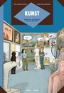 „Kunst ... oder Kommerz?“ Zwei Personen diskutieren in einer Galerie voller Skulpturen und Gemälden.