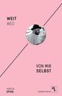 "Weit weg von mir selbst", Martin Spieß, Autumnus Verlag. Ein Mann mit Hut im Kreis, auf rosa Hintergrund, diagonal geteilt.