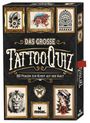"Das Grosse Tattoo Quiz" und "100 Fragen zur Kunst auf der Haut" in stilvoller Schrift mit Illustrationen von Tattoos.