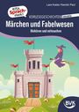 „Märchen und Fabelwesen“ und „Hinhören und mitmachen“. Illustration: Burg mit Hexe auf einem Besen.