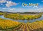 „Die Mosel von Trier bis Koblenz 2027“. Landschaft mit Fluss, Weinbergen und Dorf im Hintergrund.