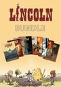 „LINCOLN BUNDLE“ steht oben. Darunter sind Comic-Cover. Unten sitzen Bauern neben einem Heuhaufen.