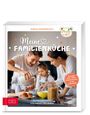 „Meine Familienküche“ von Maria Serdarusic. Ein fröhliches Familienszene beim Kochen zeigt ein kleines Mädchen mit Eltern.