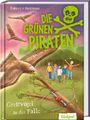 "Die Grünen Piraten" in grüner Schrift, gelber Totenkopf. "Greifvögel in der Falle". Kinder und Greifvögel dargestellt.