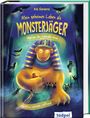 Der Titel lautet: "Mein geheimes Leben als Monsterjäger". Ein gigantisches Monster hält zwei Menschen in seiner Hand, umgeben von Fledermäusen.