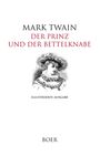 "Mark Twain: Der Prinz und der Bettelknabe, Illustrierte Ausgabe, Boer." Illustration eines jungen Mannes mit Hut und Rüschen.