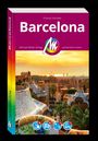 "Barcelona, Thomas Schröder, Michael Müller Verlag. Illustration: Park Güell mit Mosaiken und Blick auf die Stadt bei Sonnenuntergang."