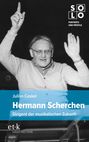 "Julian Caskel: Hermann Scherchen – Dirigent der musikalischen Zukunft." Ein Mann dirigiert mit erhobenen Händen.