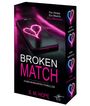 „Ein Swipe. Ein Match. Ein Albtraum.“ Ein Smartphone mit gebrochenem Herz in Neonpink. Titel: „BROKEN MATCH“.