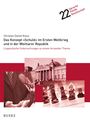 Text beschreibt ein Buch über Schuld im Ersten Weltkrieg und Weimar. Collage: Mikrofone, Gebäude, Schachfiguren.