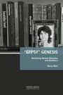 Bücherregal mit Titeln wie "OUTSIDE ETHICS" und "THE TRUE GYPSY". Foto einer Person im Bilderrahmen. "GYPSY" GENESIS, Dezso Mate.