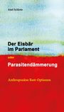 Texte: "Der Eisbär im Parlament oder Parasitendämmerung. Anthropozäne Rest-Optionen." Oben Farbverlauf blau-grün, unten rot.