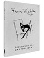 „Franz Kafka. Zeichnungen und Notizen“ in schwarzer Schrift. Skizze eines Menschen, der über einem Tisch lehnt.