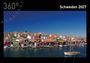 "Schweden 2027" oben rechts, "360°" oben links. Küstenlandschaft mit bunten Häusern und Booten am Wasser.