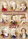 "Klassische Komponisten Classical Composers 2027" steht auf einem Kalender mit Illustrationen berühmter Komponisten.