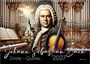 „Johann Sebastian Bach“, „Zitate – Quotes“, „2027“. Illustration mit Bach, einer Violine, Orgelpfeifen und einer Kirche im Hintergrund.