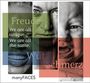 „Freude“, „Wut“, „Schmerz“. „We are all unique. We are all the same.“ Porträts von verschiedenen Emotionen mit überlagerten Farben.