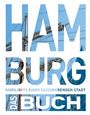 HAM-BURG-DAS BUCH. HIGHLIGHTS EINER FASZINIERENDEN STADT. Text über Bild eines Segelschiffmastes vor blauem Himmel.