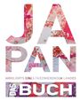 „JAPAN DAS BUCH. HIGHLIGHTS EINES FASZINIERENDEN LANDES“ in großen Buchstaben mit floralen Mustern gefüllt.
