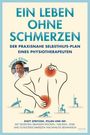 „Ein Leben ohne Schmerzen“, technischer Selbsthilfe-Plan von Physiotherapeuten. Abbildung einer Person mit Schmerzpunkten.