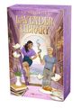 "Lavender Library" von Jana Schikorra. Eine Illustration zeigt zwei Personen in einer Bibliothek mit schwebenden Büchern.