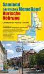 „Samland nördliches Memelland Kurische Nehrung. Landkarte 1:100.000“; Stadtansicht mit Uhr und Gebäuden.