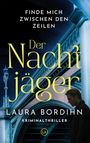 "Finde mich zwischen den Zeilen. Der Nachtjäger. Laura Bordihn. Kriminalthriller. Silhouette eines Mannes vor einer Brücke."