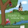 Text: "GESCHICHTEN für Wittlicher PÄNZ." Illustrationen: Schweinchen mit Buch, Katze jagt Vogel, Kirche im Hintergrund.