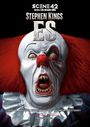 "Scene 42, Stephen Kings ES" Ein gruseliges Clown-Porträt mit roten Haaren und einem weit geöffneten Mund.