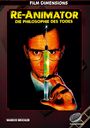 "RE-ANIMATOR: DIE PHILOSOPHIE DES TODES" steht oben. Ein Mann mit Brille hält eine leuchtende Spritze hoch.