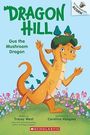 "Dragon Hill: Gus the Mushroom Dragon" oben, fröhlicher Drache mit Pilzen auf dem Kopf lächelt, umgeben von bunten Pilzen.