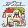 „CocoWyo COZY CAFE Niedliches & Entspannendes Malbuch“. Illustration eines kleinen Cafés mit Tieren und Pflanzen.